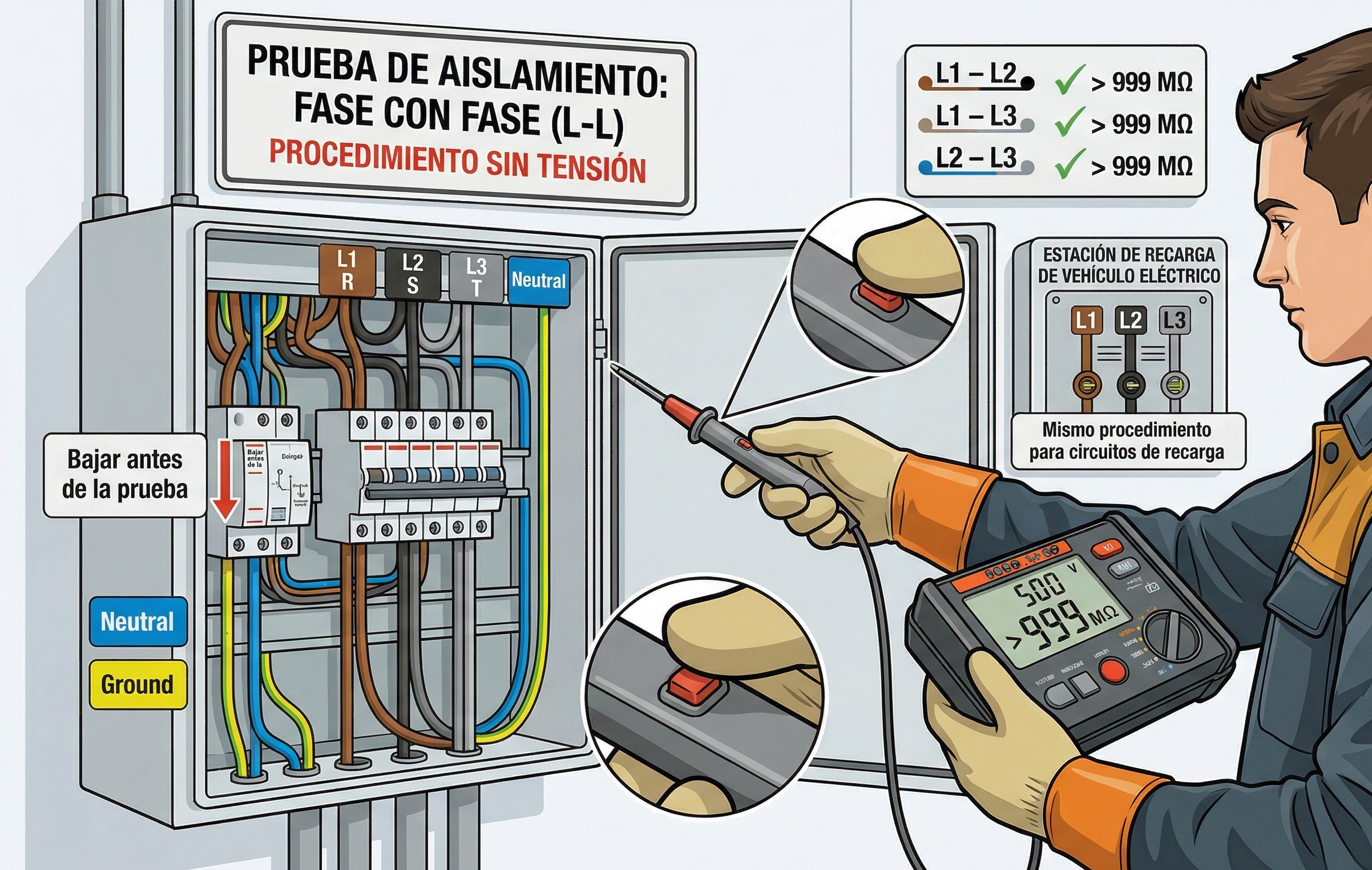 Cómo medir la Resistencia de Aislamiento entre Fases.